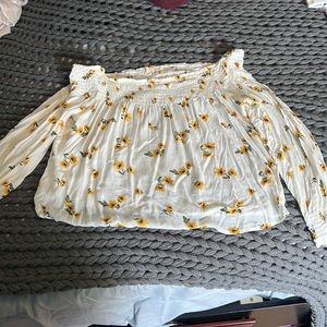 Rewind off the shoulder flowy white top with sunflowers